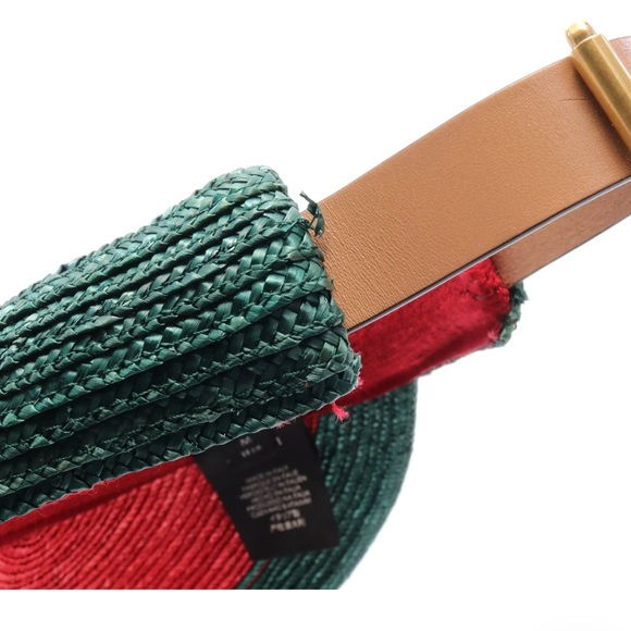 Gucci visor EUC red green straw leather 56cm - Picture 9 of 12